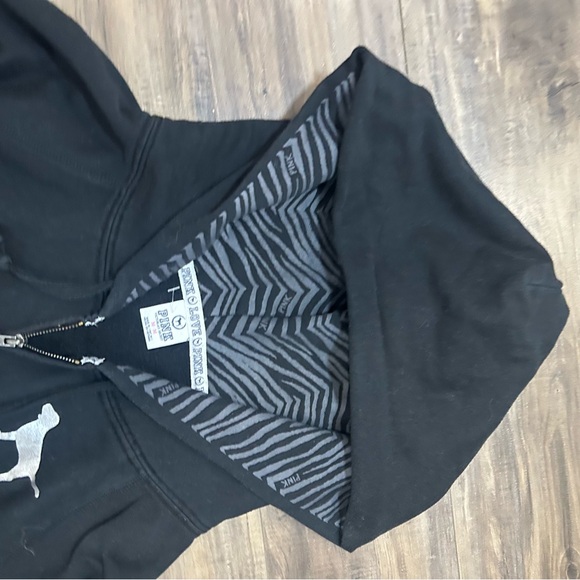 PINK Victoria's Secret Black Zip-Up Hoodie with Dog Logo - Picture 3 of 5